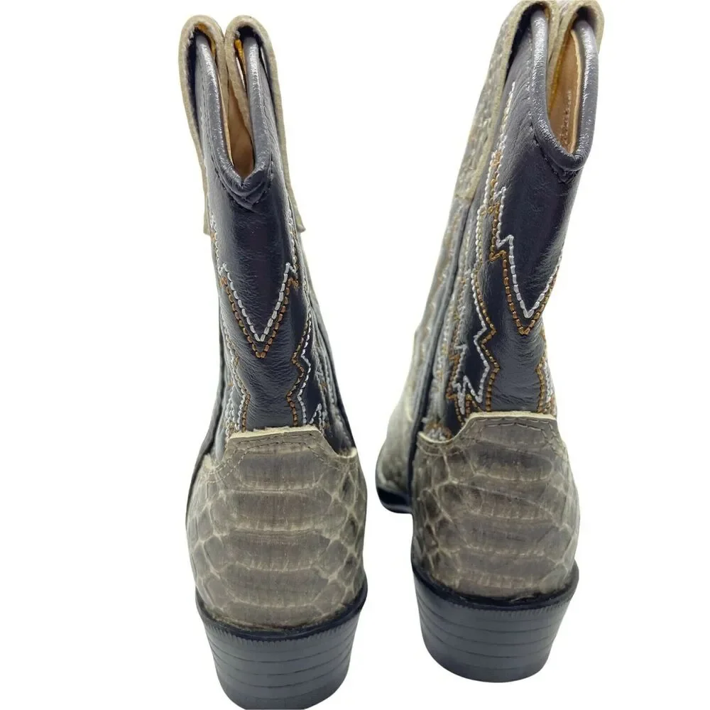 Durango Boy's Gray Black Brown BT713 Man Made Pull On Western Boots sz 5.5D NWOT